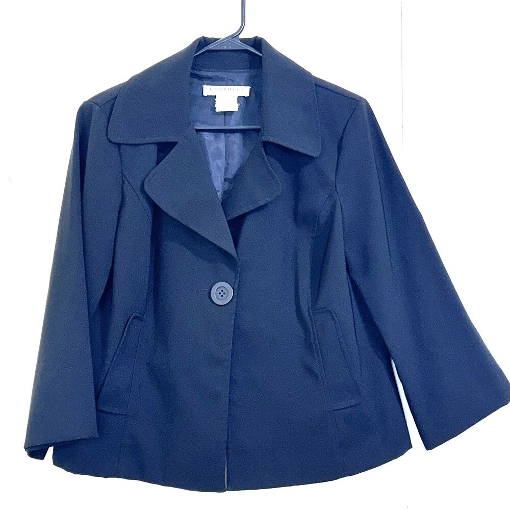 Prophecy Y2K Women Black Crop Blazer Jacket Size 12 Button Closure Long Sleeve.